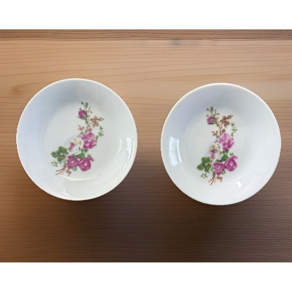 Vintage Pink Rose 4 In Ceramic Finger Bowls | Trinket Dish | 2 Piece Set